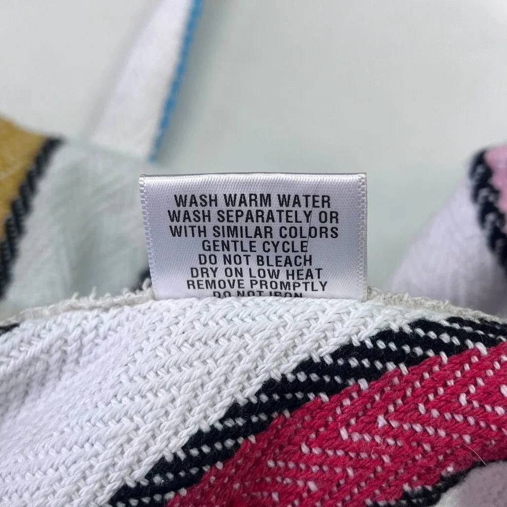 Senor Lopez Woven Striped Tote Bag White Blue Pink Cotton Blend Made in Mexico